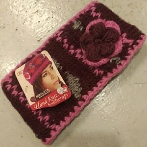 NWT ADORABLE HANDCRAFTED HIMALAYAN HEADWRAP IN WINE/PINK/GRAY. 100% WOOL W/LINER